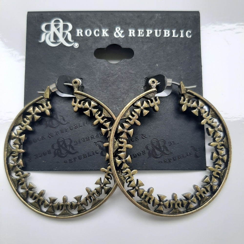 Rock & Republic Ant. Brass Hoop Earrings